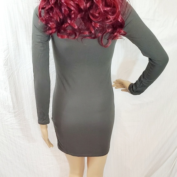 Forever 21 Mini Body Con Dress Green Long Sleeve - Picture 3 of 7
